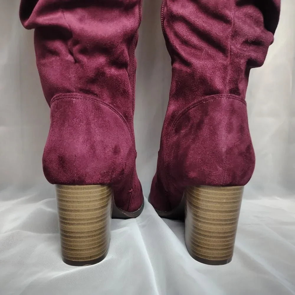 Journee Collection Kaison Wine Faux Suede Over The Knee Slouchy Boot Size WC 10